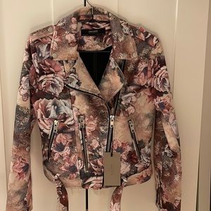 NWT Zara Floral Leather Biker Jacket Size S